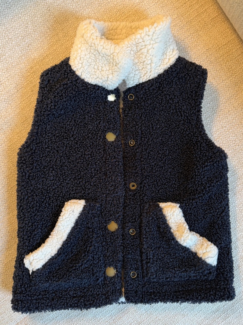 Mud Pie Sherpa Fleece Vest Child Size 2T-3T, Large Snap Button Blue